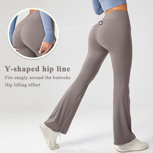 Free Size <b>Flared</b> Wide Leg Full Length Yoga <b>Leggings</b> Mid Waist Custom Logo Breathable Workout Active <b>Gym</b> Wear Pants for Women - Product Image 3