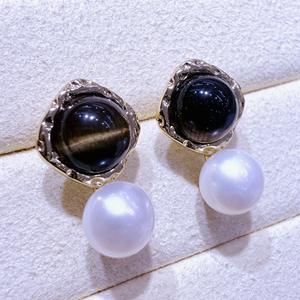 Pendientes Largos de Moda Retro Vintage Francesa, Simples y Versátiles, con Piedra de Ojo de Tigre y Perla de Agua Dulce, Venta al por Mayor de Origen Zhuji - Product Image 2
