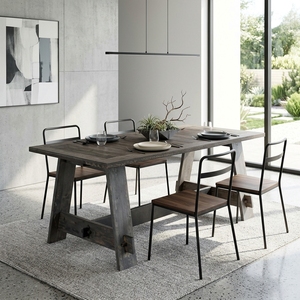 Premium wooden mykonosh dining table minimalist <b>solid</b> dark reclaimed <b>wood</b> kitchen meal <b>desk</b> natural textured top surface spacing - Product Image 5