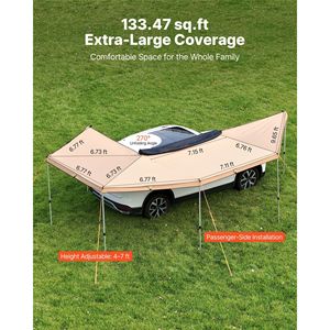Toldo Lateral para Vehículo de 270 Grados, 133 Pies Cuadrados, Impermeable, UV50+, con Bolsa de Transporte, Autoportante, para Todo Clima - Product Image 3