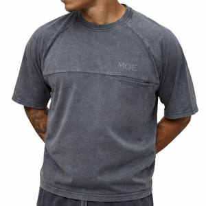 Camisetas de Hombre Vintage con Paneles Raglán Lavados, de Algodón, Manga Corta, con Detalle de Bordado en el Pecho, Logotipo Personalizado, Producción de Prendas - Product Image 3