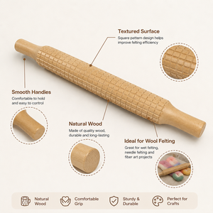 Wooden Felting Roller With Textured Grip Pattern Handmade Wool Felting <b>Tool</b> For Crafts And Textile Making - Product Image 6