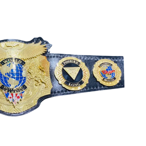 World Heavyweight Championship Belt Premium Quality Black Strap Gold Plate with Globe and Eagle Design - Product Image 4