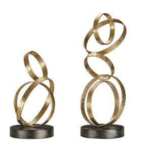 Juego de 2 Esculturas Metálicas de Anillos Entrelazados con Diseño Atractivo, Acabado Dorado, Decoración de Mesa, Perfecto para Sala de Estar u Hotel - Product Image 1