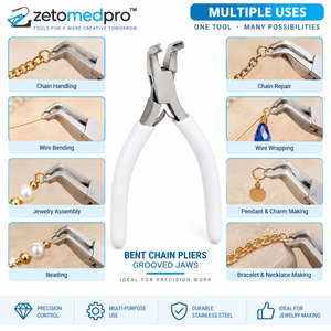 Pince à chaîne courbée à mâchoires rainurées, outil spécialisé en acier inoxydable pour la fabrication de bijoux, 5,35 pouces, Zetomed Pro - Product Image 5