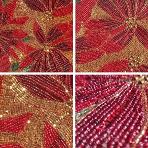 Embroidered Floral <b>Table</b> <b>Runner</b> Red Gold Traditional Home Decor Washable Polyester - Product Image 6