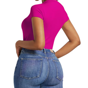 Vente en gros de t-shirts pour femmes à col rond et manches courtes, en coton/spandex écologique, extensibles dans les quatre sens, pour l'été, personnalisables avec étiquette privée OEM - Product Image 6
