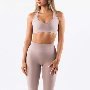 Soutien-gorge de sport sans coutures pour femme, dos nageur, col ras du cou, maintien moyen, respirant, séchage rapide, couleur unie, haut de sport pour yoga et fitness - Product Image 3