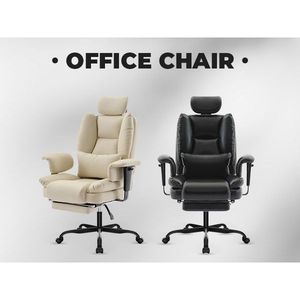 Silla de oficina ergonómica de 200 kg con respaldo alto de cuero PU, soporte Lumbar, reposacabezas elevable, silla de escritorio de ordenador Beige - Product Image 6