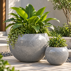 Pot de fleurs rond en fibre de verre léger et moderne pour la maison, le bureau, l'hôtel, le restaurant et la décoration extérieure - Product Image 2