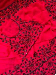 Indian Boutique Georgette Designer Bridal <b>Saree</b> Embroidered Ethnic wear <b>Red</b> Wedding Party Outfit Women Girls Latest Exclusive - Product Image 4
