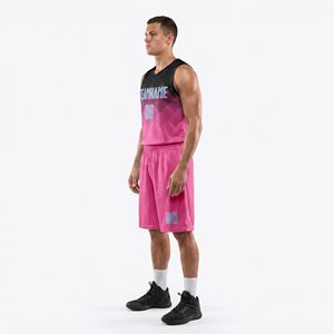 Ensemble de maillots de basket-ball personnalisés pour hommes, rose et noir, col en V, sans manches, sublimés, réversibles, personnalisés pour l'équipe - Product Image 3