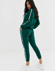Conjunto Deportivo Verde para Mujer, Manga Larga, Color Sólido, Casual, con Bolsillos Laterales, Cintura con Cordón, Cuello Redondo, Corte Regular, para Otoño - Product Image 4