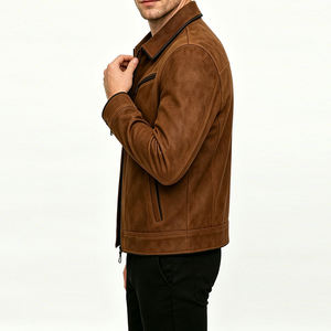 Chaqueta de Cuero PU Negra para Hombre, Patrón Geométrico en Relieve, Cuello Camisero, Cierre de Cremallera, Corte Regular, Ropa de Otoño - Product Image 6