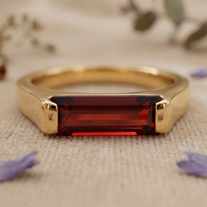 Emerald Cut <b>Garnet</b> Men's Rose Gold Plated 14K Gold Minimalist Statement <b>Ring</b> with Bezel Setting Handmade Gemstone Jewelry - Product Image 3