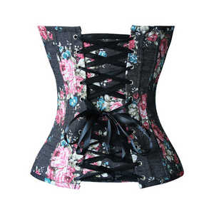 Breathable Women's <b>Plus</b> <b>Size</b> Long Corset <b>Top</b> with Embroidery & <b>Sequined</b> Decoration Denim Fabric Quick Dry - Product Image 6