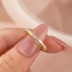 925 Moissanite Classic Women's Wedding <b>Band</b> <b>Travel</b> Ring Sterling Silver White Gold Plated 0.2 Carat Brilliant Cut Jewelry - Product Image 2