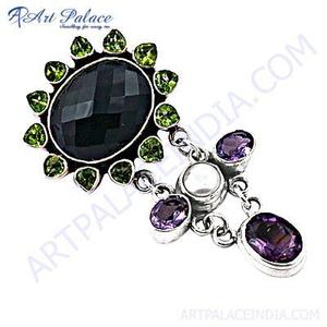 Art Palace – breloque en forme de fleur en argent 925 avec pierres noires et violettes, pendentif vintage pour femmes, à porter au quotidien - Product Image 2