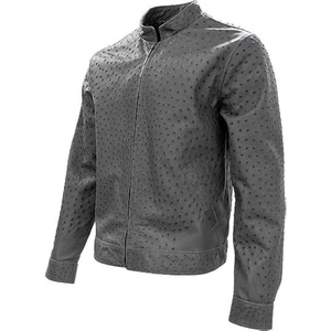 Veste en cuir d'autruche élégante pour homme avec doublure douce et fermeture éclair - Product Image 4