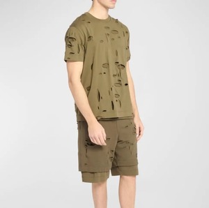 เสื้อยืดแขนสั้นสีเขียวมะกอกสำหรับผู้ชาย คอกลม ทรงปกติ ผ้าถัก 100% ผ้าฝ้าย ด้านหน้าลำลอง ระบายอากาศได้ดี สไตล์สตรีท สีพื้น - Product Image 3
