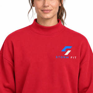 Sweat-shirt à col montant pour femme Storm Fit, rouge, manches longues, en molleton tricoté uni, respirant, streetwear d'hiver, brodé - Product Image 3