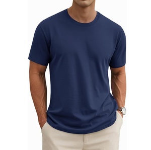 Camiseta de Manga Corta para Hombre, Cuello Redondo, Color Azul Marino, Corte Regular, Color Sólido, Informal, Tejido de Punto, 100% Algodón - Product Image 1