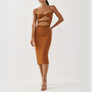 ชุดเดรสผู้หญิงแบบใหม่ สไตล์ ODM เรียบง่าย ทรงเข้ารูป เป็นมิตรกับสิ่งแวดล้อม แบบไม่มีแขน ดีไซน์บิดเกลียว ความยาวปานกลาง ผ้าถักย้อมสีธรรมชาติ - Product Image 2