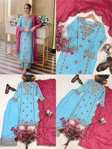 Best Selling Ethnic Wear Embroidered Reversible Quick Dry Work Top Dupatta Set Party Wear Kurta Palazzo Kurti <b>Pant</b> Set - Product Image 4
