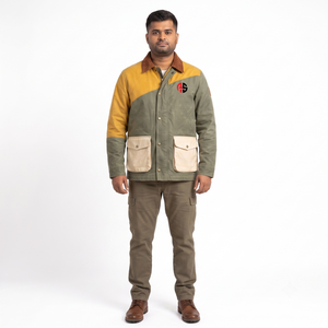 Chaqueta de Caza Vintage para Hombre, de Lona Encerada, 450GSM, Diseño Color Block - Product Image 1