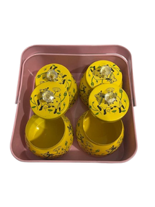Panier de rangement rectangulaire rose avec poignée, 4 pots jaunes, motif vache mignon pour l'organisation de la cuisine - Product Image 3