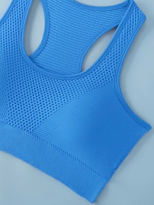 Ladies Seamless Racerback Gym <b>Crop</b> <b>Top</b> | Honeycomb Mesh Ventilated High <b>Support</b> Eco-Friendly Sports Bra | Stretchable Knit Front - Product Image 3