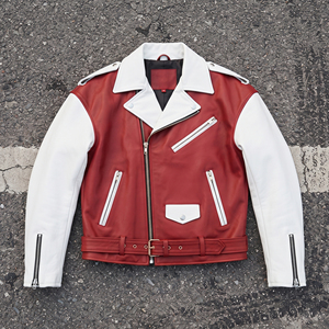 Chaqueta de Motociclista para Mujer de Cuero Genuino, Manga Larga, Cierre de Cremallera, Cuello Camisero, Bordado, Acolchada, Resistente al Viento - Product Image 1