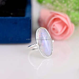 Anillo de Plata de Ley 925, anillo ovalado de piedra lunar, anillo bohemio, anillo hecho a mano, anillo de piedra natal de junio, anillo de piedras preciosas grandes - Product Image 5