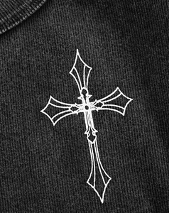 XL Size Women's Black Knitted Tank <b>Top</b> Gothic <b>Cross</b> Print Scoop Neck Breathable Regular Length Solid Color Front Logo 2026 Sale - Product Image 4