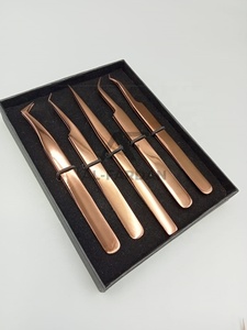 Pinces à extensions de cils couleur or rose plasma, lot de 5 formes, prise en main fluide, acier inoxydable japonais, avec boîtes cartonnées - Product Image 6