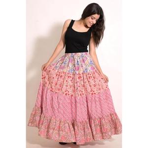 Women's Cotton Printed Long <b>Skirt</b> Handmade <b>Patchwork</b> Maxi Bohemian Beach Vacation Clothing - Product Image 3