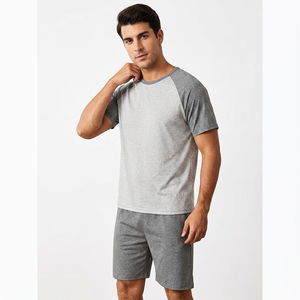 Completo Loungewear <span class=keywords><strong>Uomo</strong></span> Grigio in Maglia Eco-Friendly 2 Pezzi: T-Shirt a Maniche Corte e <span class=keywords><strong>Pantaloncini</strong></span> Casual Traspirante Estivo 100% Cotone - Product Image 5