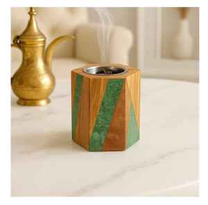Quemador de incienso hexagonal de madera con incrustaciones de malaquita sintética verde, incensario geométrico de resina para carbón, soporte para incienso árabe Oud. - Product Image 1