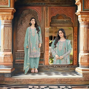Occasion Wear mousseline de soie lourde avec broderie Salwar costume femme fabricant de mode de l'Inde au taux le plus bas - Product Image 1