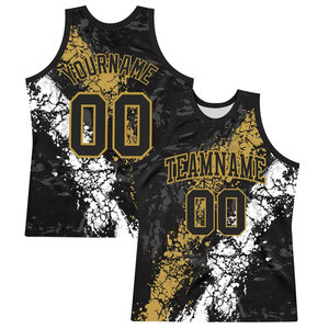 Maillot de basket-ball personnalisé sublimé noir or blanc en mesh sans manches respirant pour équipe - Product Image 1