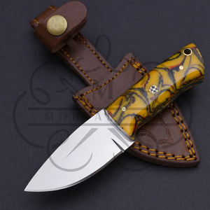 Couteau Skinner artisanal avec manche en résine jaune, couteau de chasse à lame pleine longueur - Product Image 2