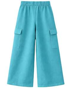 Pantalon cargo ample en molleton bleu turquoise pour femme, taille élastique, coupe décontractée, streetwear confortable pour l'hiver - Product Image 1