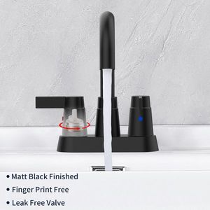 Rubinetto per Lavabo Nero Opaco a 2 Maniglie con Rotazione a 360 Gradi e Distanza tra i Fori di 4 Pollici per Mobile Bagno - Product Image 2