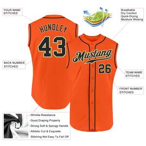 Camiseta de Béisbol sin Mangas Color Naranja, Precio de Fábrica, Tejido de Malla Transpirable, Sublimación Personalizada, Fabricante OEM ODM - Product Image 2