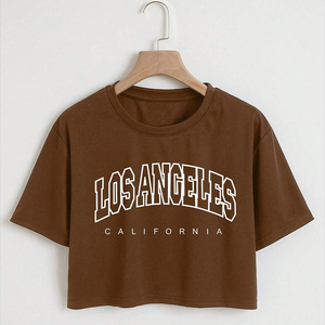 Haut court de yoga à manches courtes en coton 100% écologique à carreaux d'été pour femme, coupe ample et oversize, avec logo personnalisé imprimé, Services de haute qualité - Product Image 2