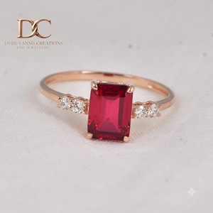 Elegant Design 14KT Solid Rose Gold <b>Ring</b> with Lab Grown Diamond and Lab Grown Pigeon Blood Ruby Women's Luxury Wedding Jewelry - Product Image 2