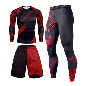 Men's 3-Piece <b>Compression</b> Workout Set Rashguard Long Sleeve <b>Shirt</b> Shorts Leggings MMA Gym Fitness Sportswear Wholesale OEM - Product Image 1