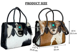 Sac fourre-tout en cuir véritable de vachette à poils, vente en gros usine 2026, sac à bandoulière décontracté pour femme en cuir repoussé avec concho turquoise - Product Image 3