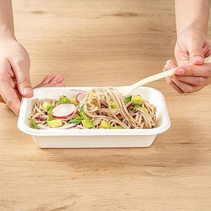 Contenant alimentaire en bagasse biodégradable de qualité export avec couvercle 1000 ml, boîte d'emballage jetable anti-fuite pour repas et fêtes, 2026 - Product Image 1