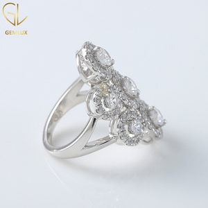 Round Cut Moissanite Diamond <b>Split</b> Shank <b>Ring</b>, Seven Stone Halo Engagement <b>Ring</b>, Cluster <b>Ring</b> For Women Anniversary Gift - Product Image 4